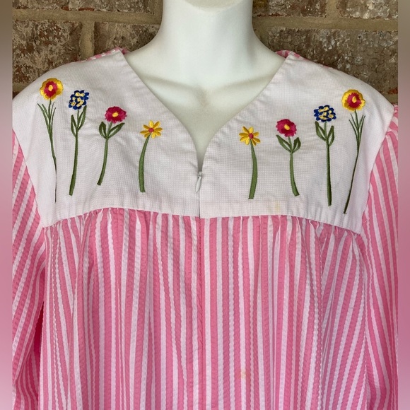 Vintage National striped floral embroidered zip front night dress mumu Size 1X - Picture 4 of 10